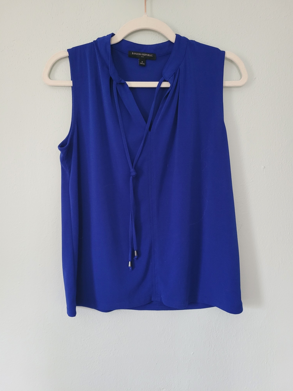 Cobalt Blue Tie-Neck Sleeveless Blouse - Banana Republic - Size Small